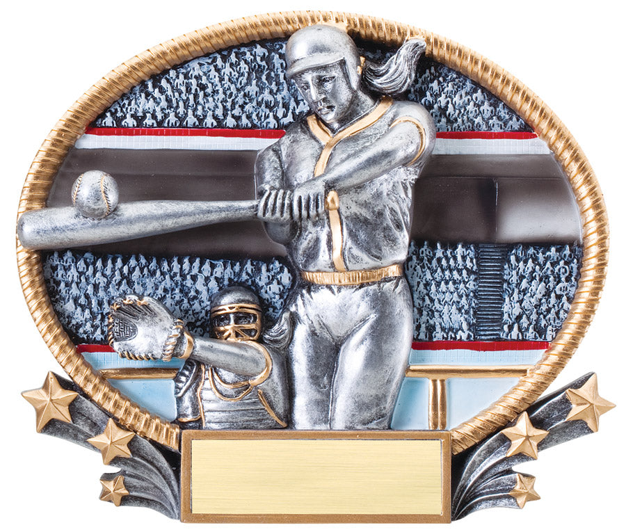 MAG-3D202 AwardJunkies Resin Trophy 3-D SMALL OVAL SOFTBALL RESIN